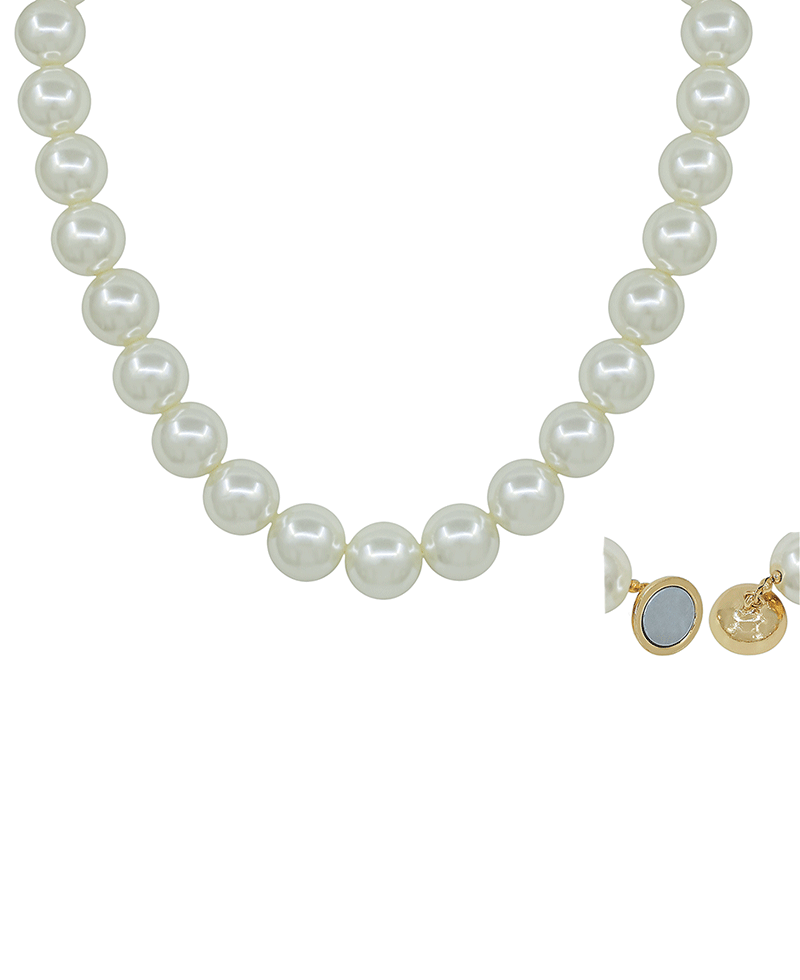 15mm Glass Pearl Magnetic Short Necklace - 17"