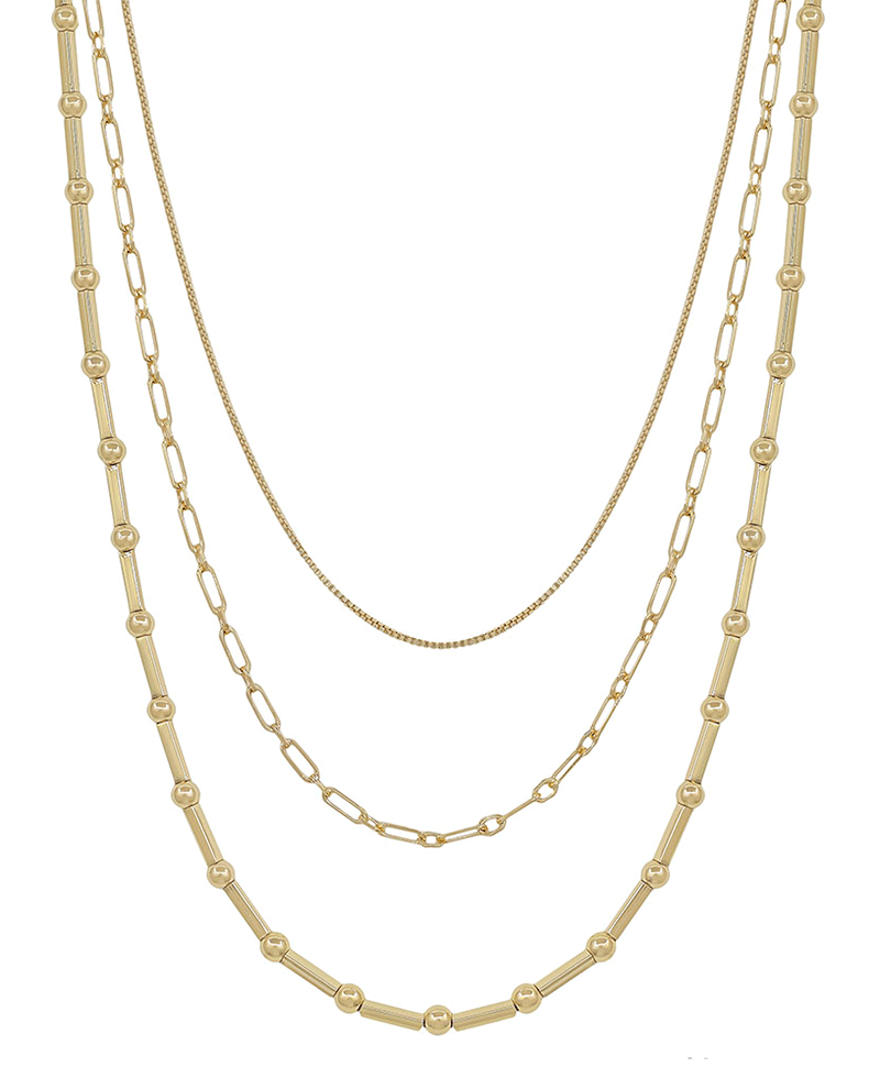 3 Layered CCB & Metal Bar & Chain Short Necklace