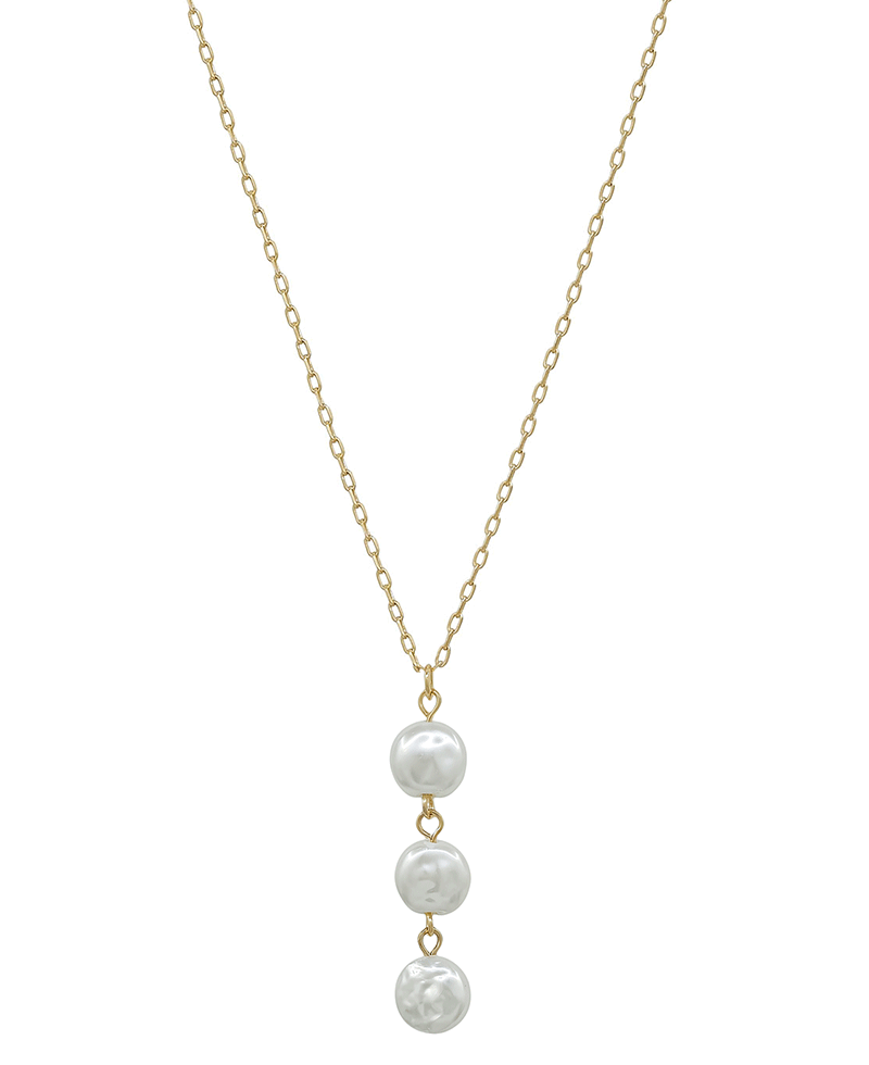 3 Drop 8mm Coin Pearl Short Necklace