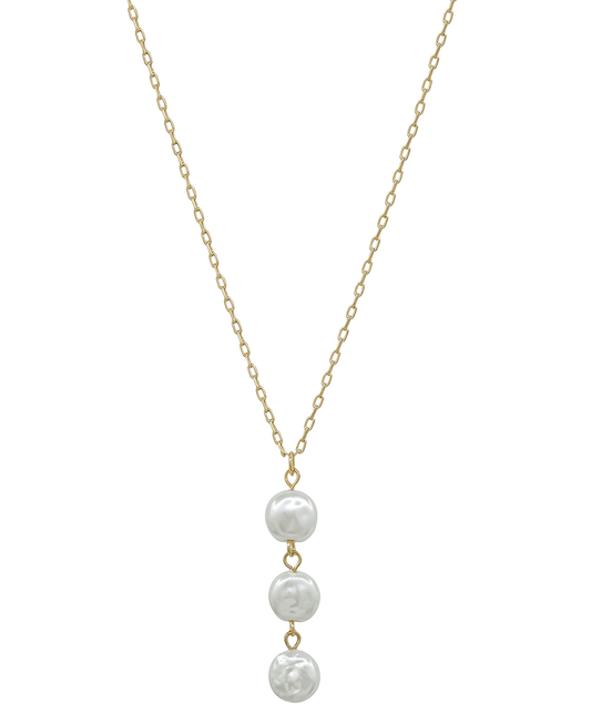 3 Drop 8mm Coin Pearl Short Necklace