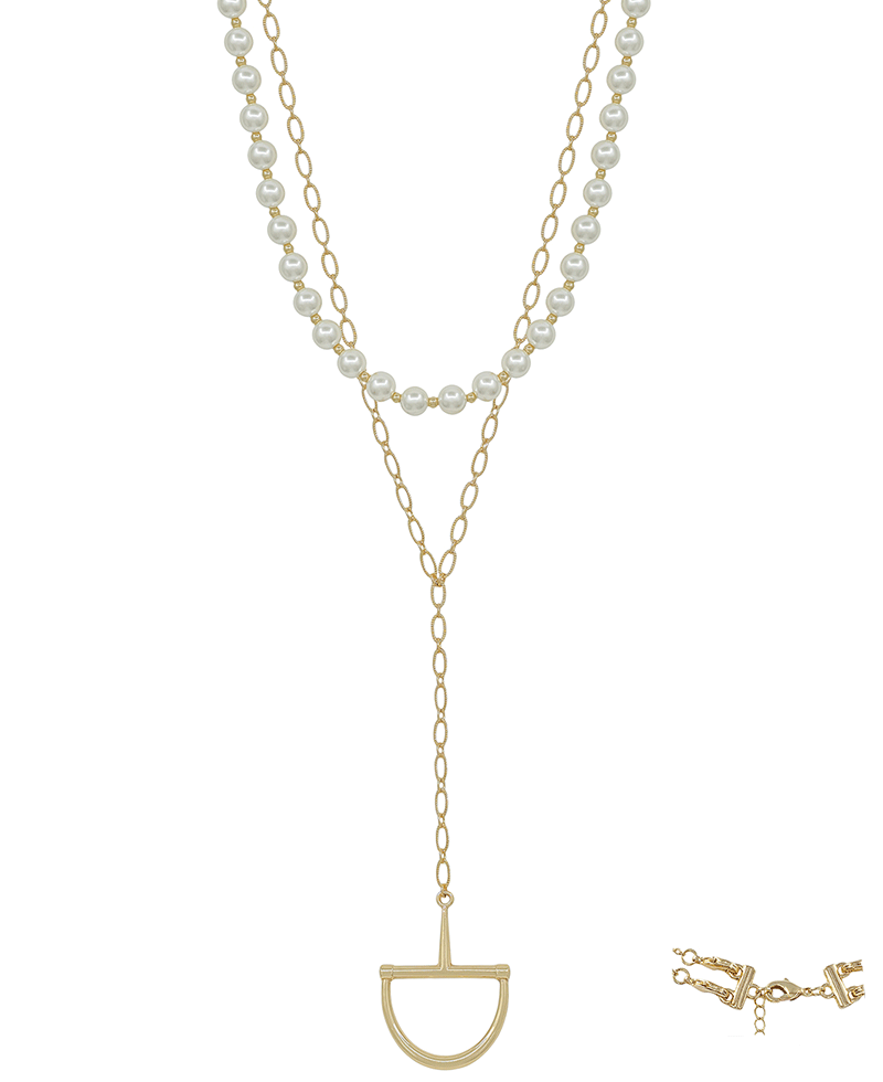 Y Drop Horsebit & 8mm Pearl Multiway Necklace