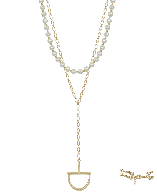 Y Drop Horsebit & 8mm Pearl Multiway Necklace