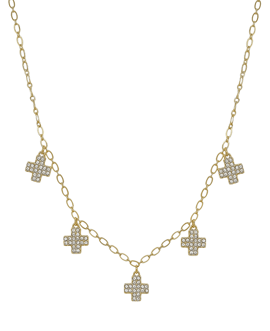 Small Paved Cross Charms Chain Short Necklace