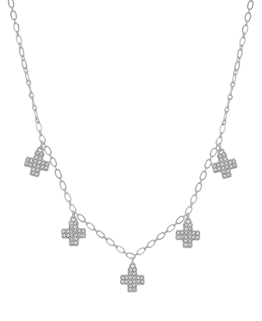 Small Paved Cross Charms Chain Short Necklace