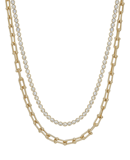 Multi Way Chain & Stone Layered Short Necklace