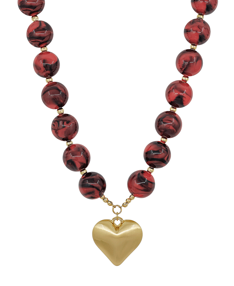 20mm Resin Ball w/ Satin Heart Magnetic Closure Necklace