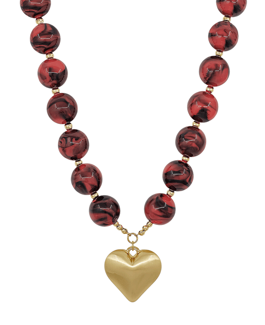 20mm Resin Ball w/ Satin Heart Magnetic Closure Necklace