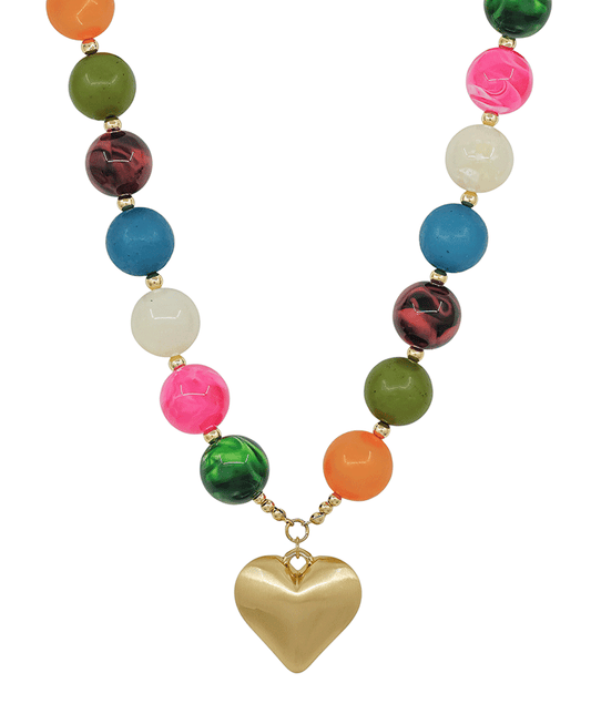 20mm Resin Ball w/ Satin Heart Magnetic Closure Necklace