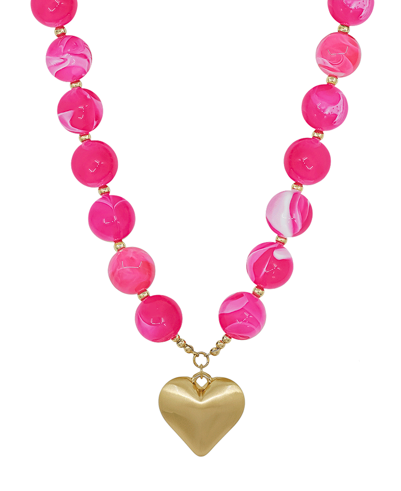 20mm Resin Ball w/ Satin Heart Magnetic Closure Necklace