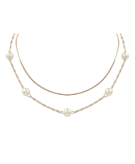 Layered Chain w/ Pearl Necklace