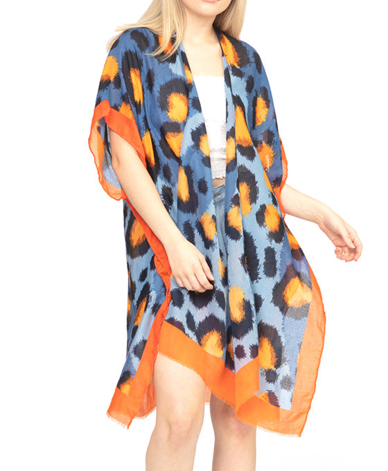 Leopard Solid Trim Kimono