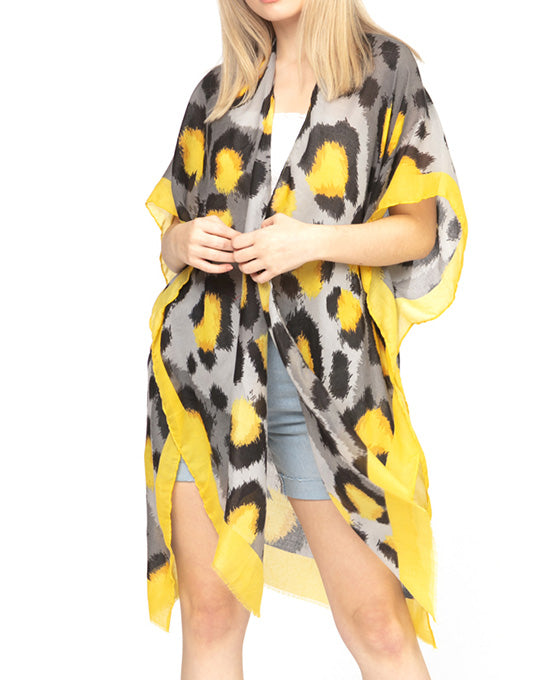 Leopard Solid Trim Kimono