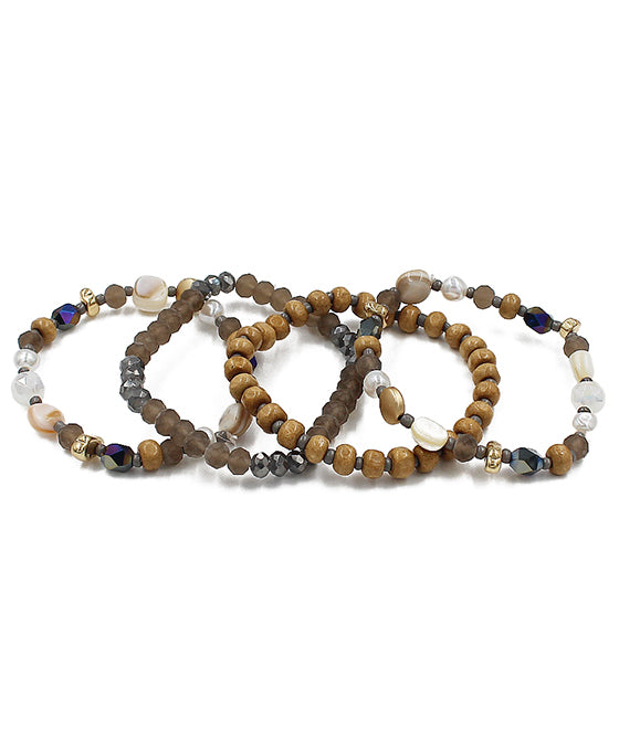 Wood & Glass Multi Strand Bracelet