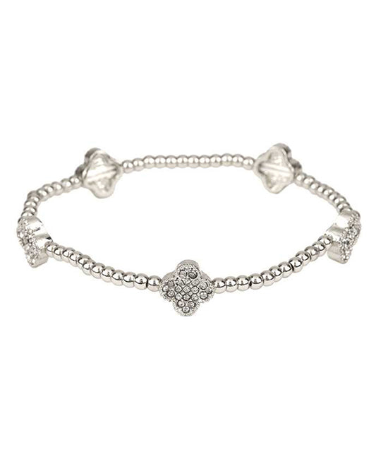 CCB Ball & Rhinestone Clover Elastic Bracelet