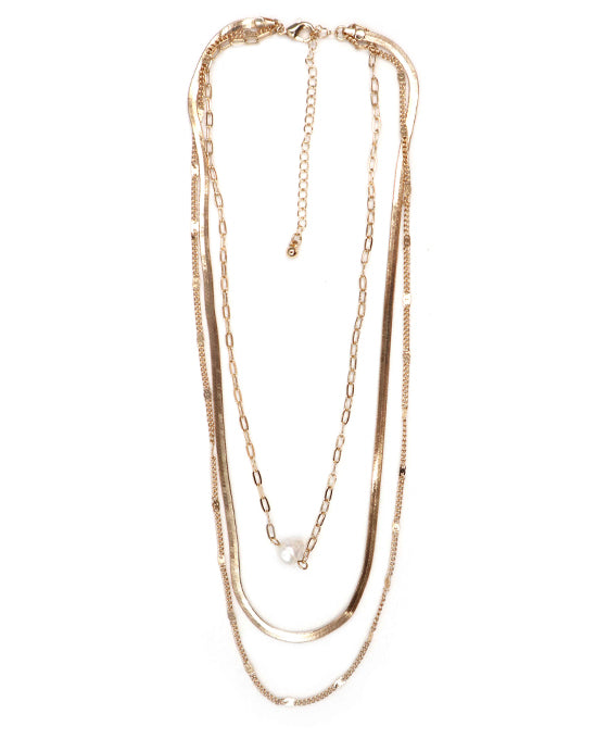Multi Layered Chain w/ Pearl Necklace