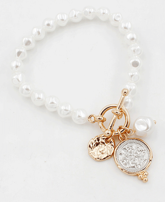 Coin Charms Pearl Bracelet
