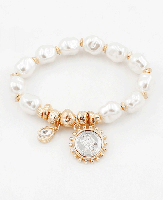 Multi Charm Pearl Stretch Bracelet