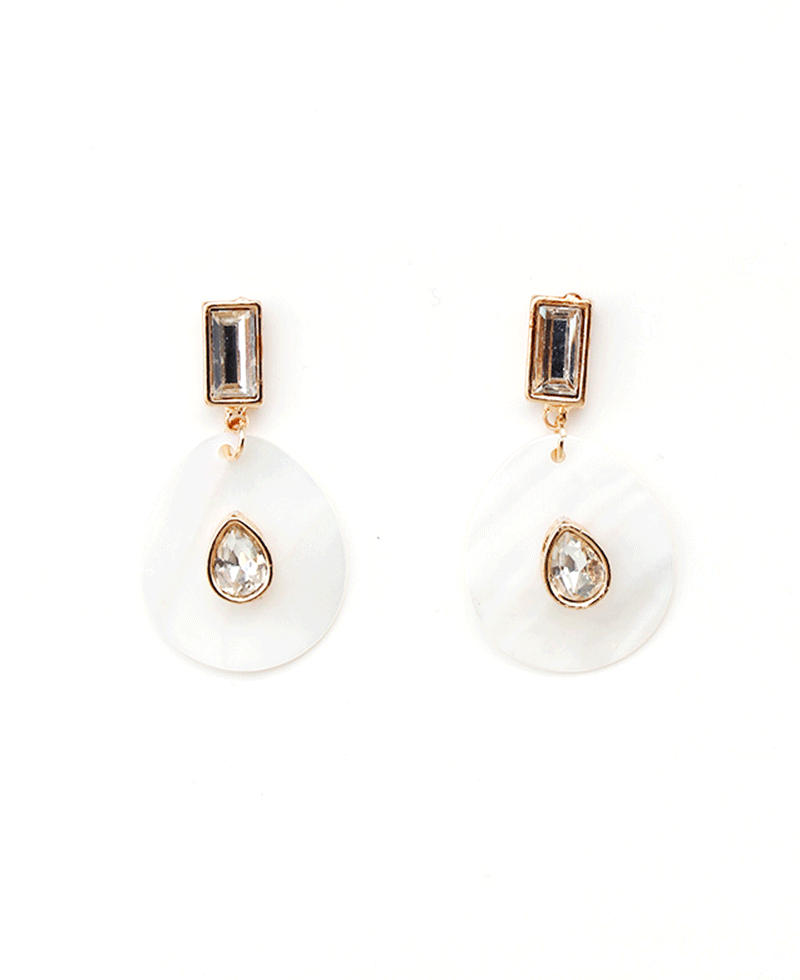 Baguette Crystal & MOP w/ Teardrop Stone Earring