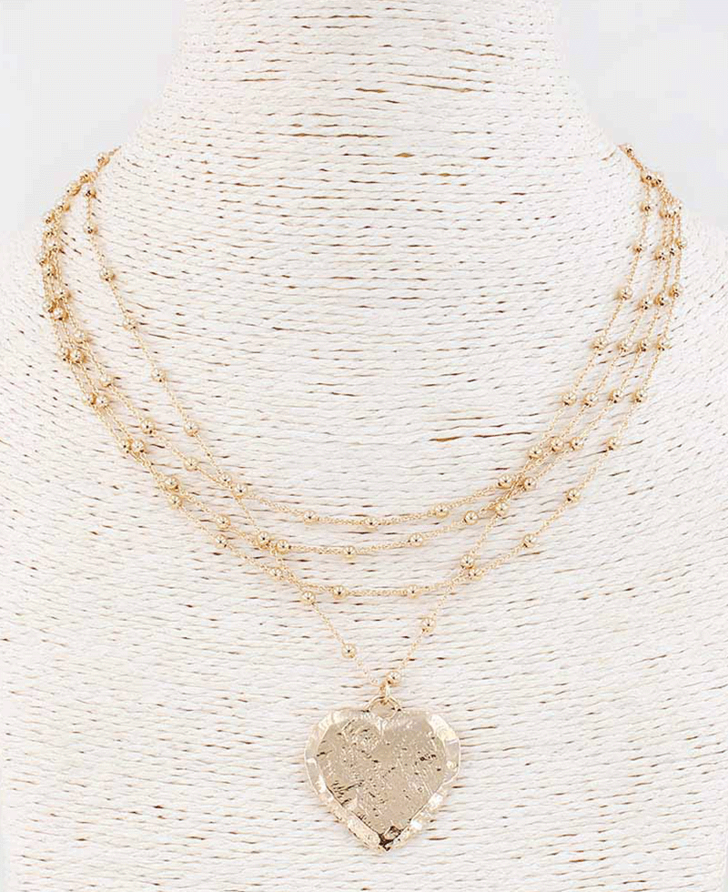 Multi Strand Heart Shape Pendant Necklace