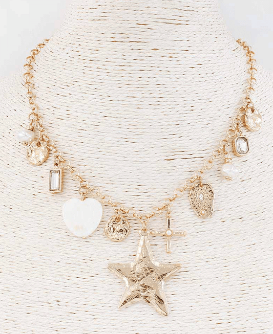 Textured Starfish w/ Multi Charm Chain Necklace