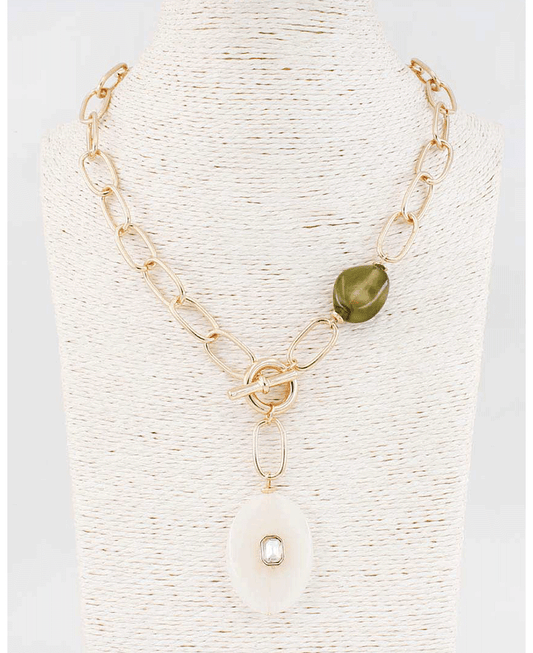 Chunky Oval Link w/ Marble Oval Pendant Necklace