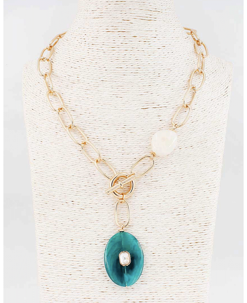 Chunky Oval Link w/ Marble Oval Pendant Necklace