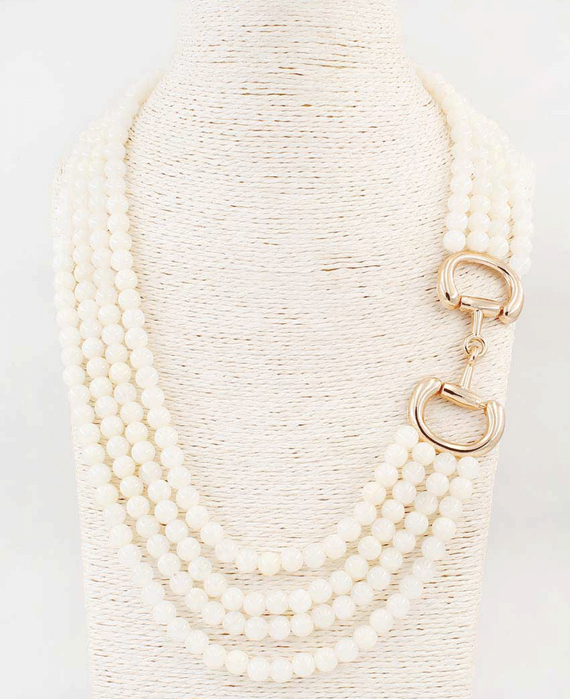 Multi Strand Stone Beaded w/ Horsebit Clasp Necklace