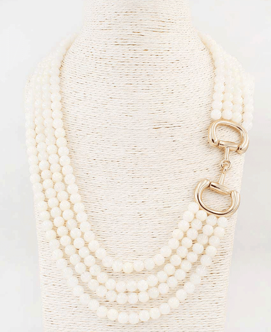 Multi Strand Stone Beaded w/ Horsebit Clasp Necklace