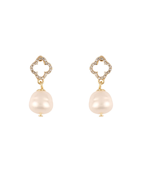 10mm Rhinestone Clover & Pearl Post Earring
