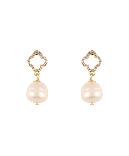 10mm Rhinestone Clover & Pearl Post Earring