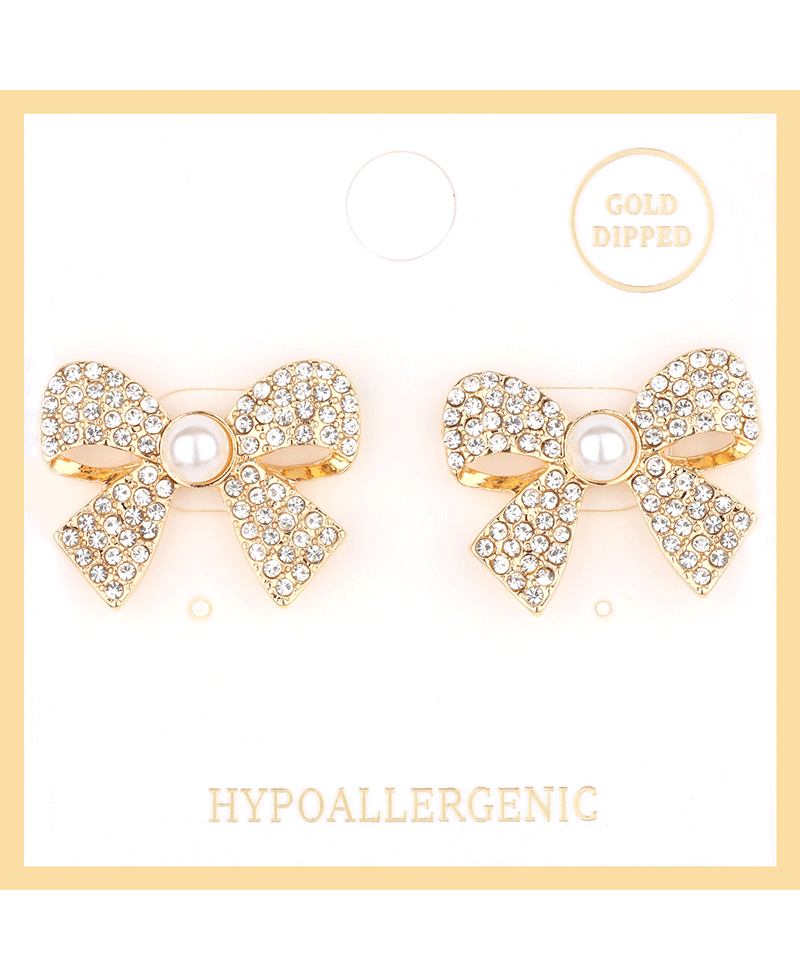 Rhinestone Bow w/ Pearl Post Earring