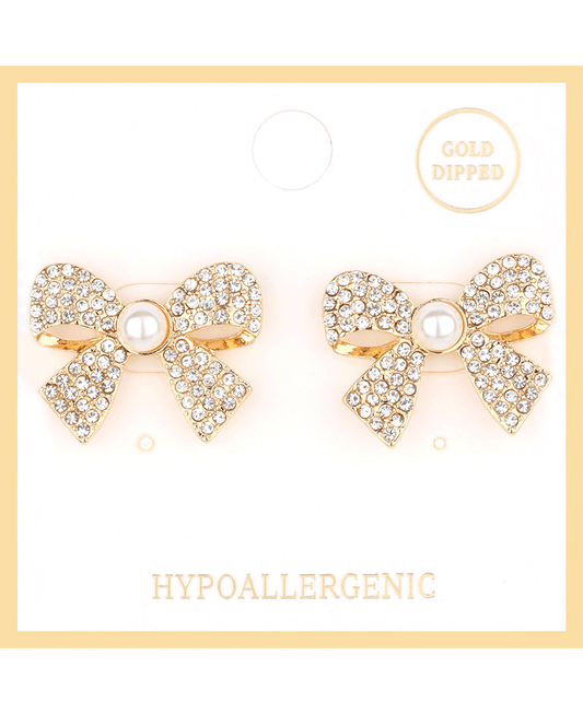 Rhinestone Bow w/ Pearl Post Earring