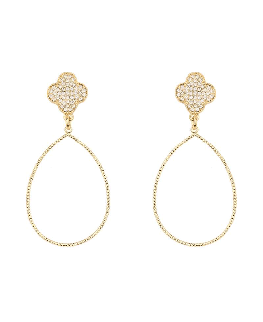Metal Pave Clover Post Earring