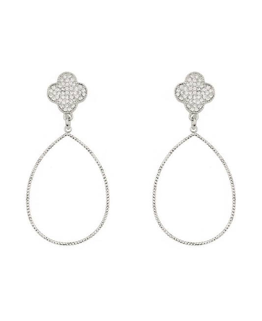 Metal Pave Clover Post Earring