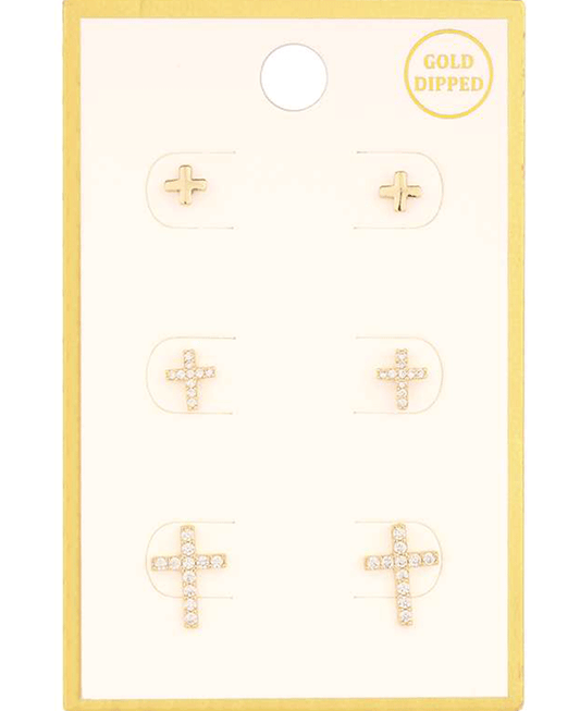 Rhinestone Cross 3 Pair Earring