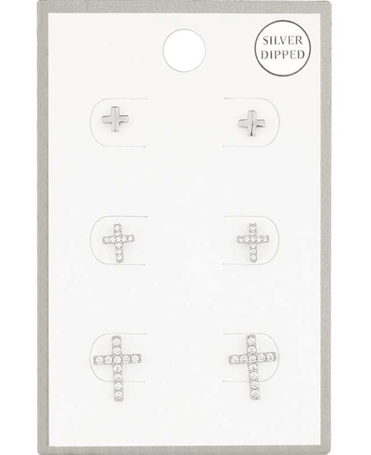 Rhinestone Cross 3 Pair Earring
