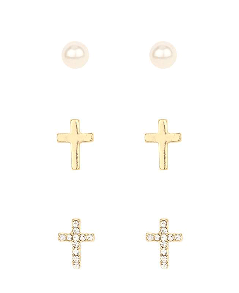Rhinestone Cross 3 Pair Earring