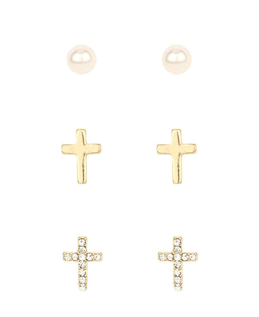 Rhinestone Cross 3 Pair Earring