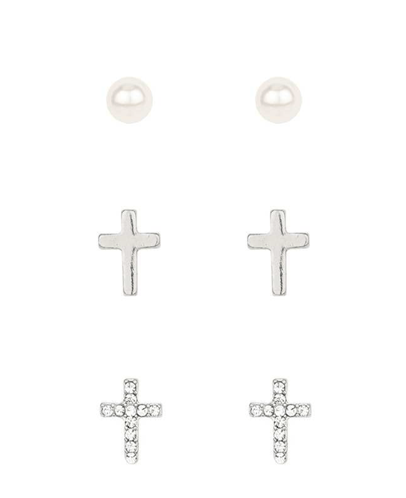 Rhinestone Cross 3 Pair Earring