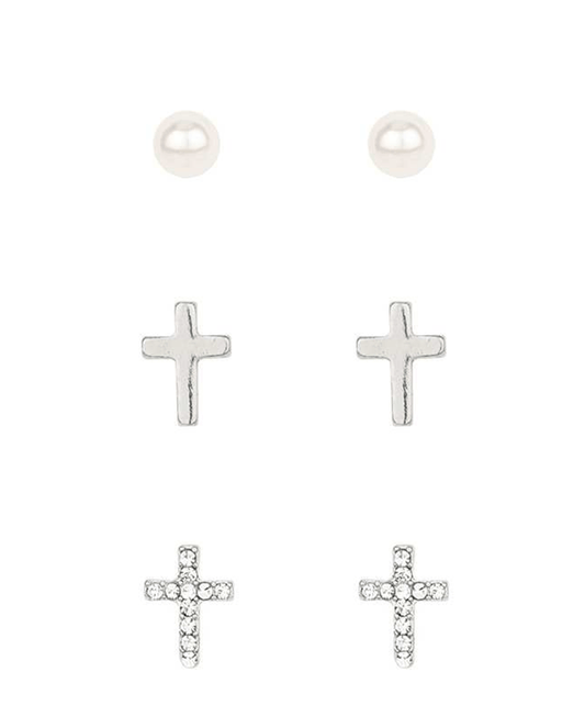 Rhinestone Cross 3 Pair Earring