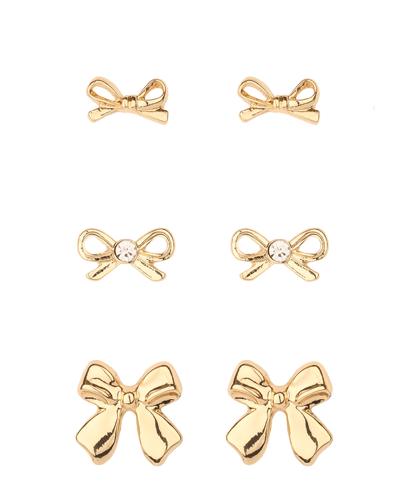 Metal w/ Rhinestone Bow 3 Pair Earring