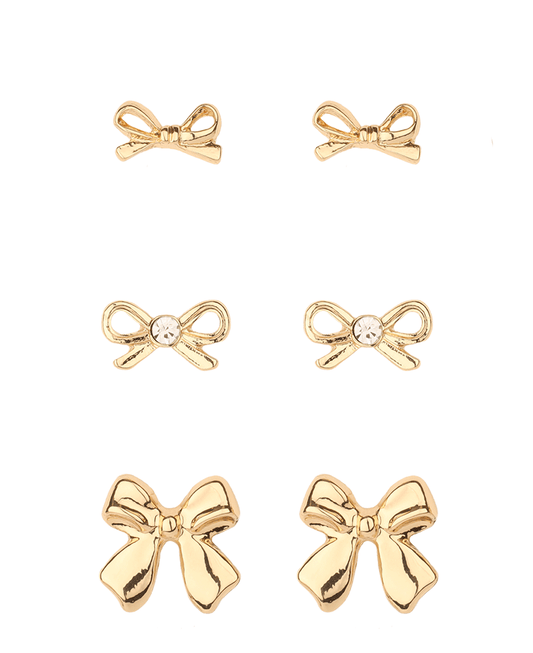 Metal w/ Rhinestone Bow 3 Pair Earring