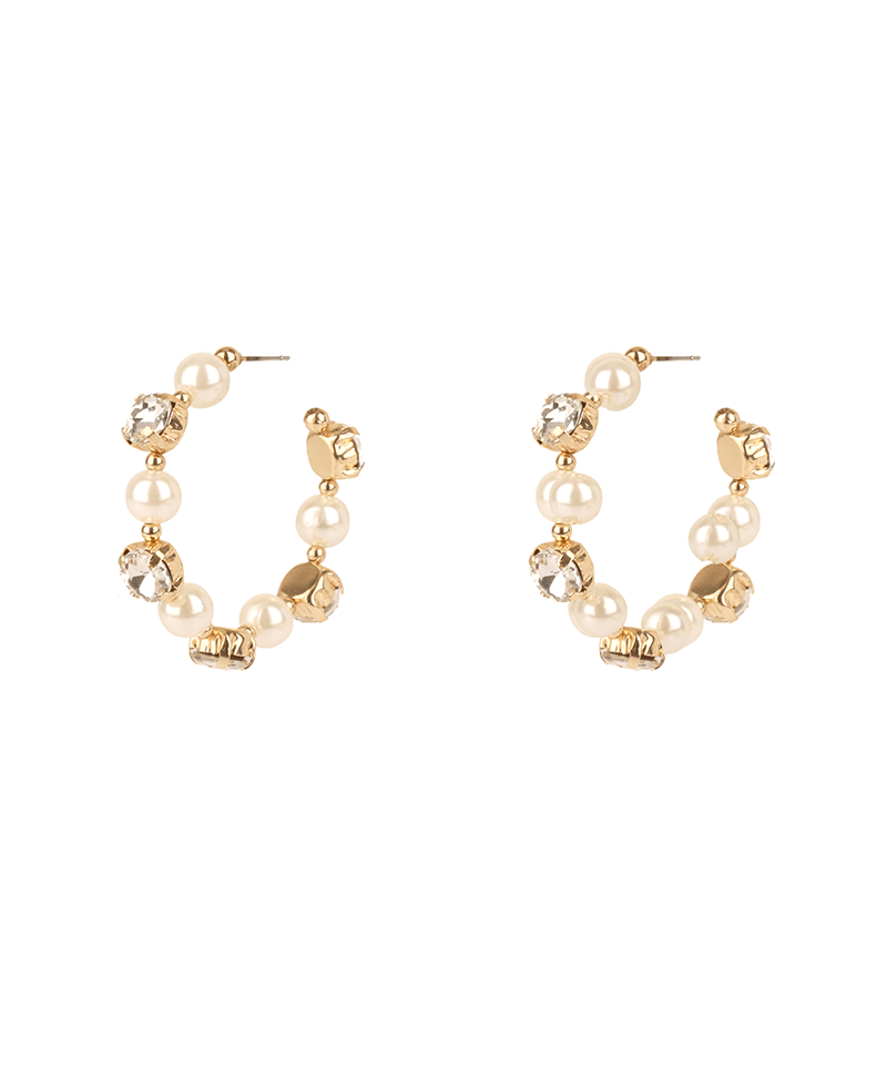 40mm Rhinestone & Pearl Hoop Earring