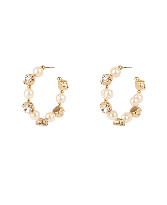 40mm Rhinestone & Pearl Hoop Earring