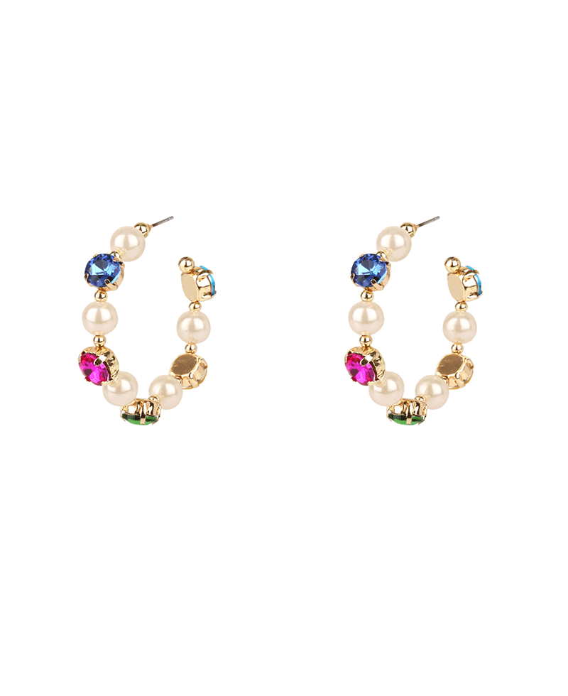 40mm Rhinestone & Pearl Hoop Earring
