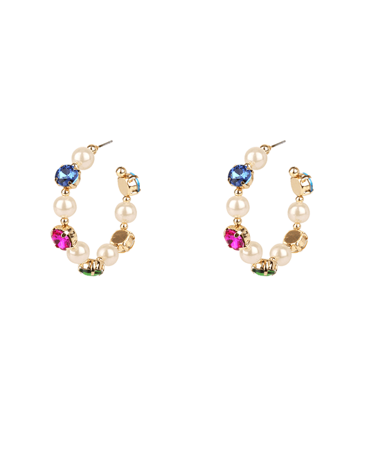 40mm Rhinestone & Pearl Hoop Earring