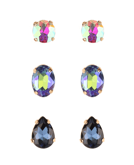 Multi Shape Rhinestone 3 Pair Earring