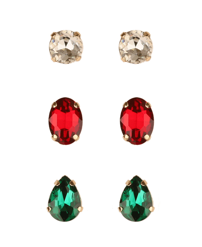 Multi Shape Rhinestone 3 Pair Earring
