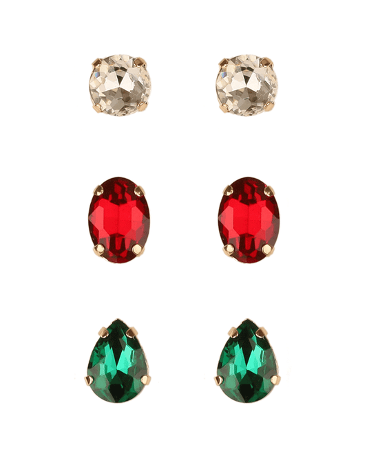 Multi Shape Rhinestone 3 Pair Earring