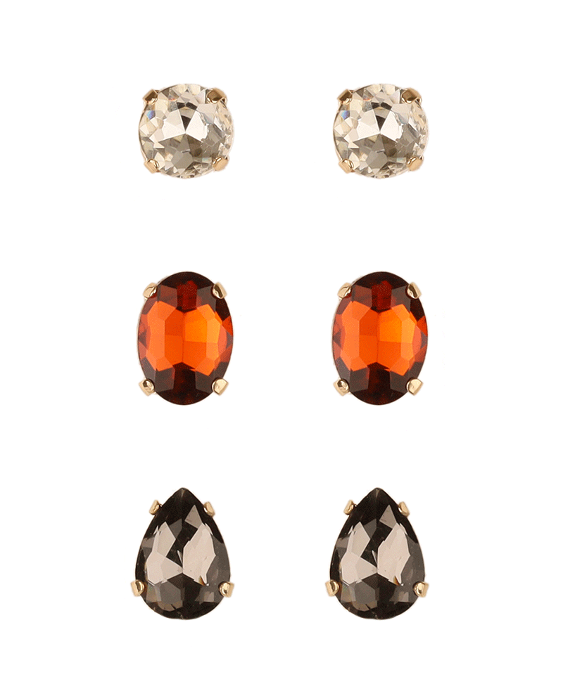 Multi Shape Rhinestone 3 Pair Earring